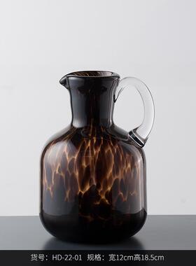 bestwest水培创意豹纹中古玻璃花瓶复古高级家居软装饰品花器