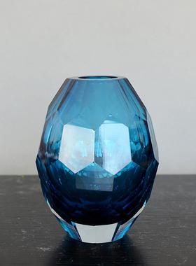 蓝色绿色琥珀色彩色玻璃花瓶美式乡村几何形摆件创意玻璃花瓶