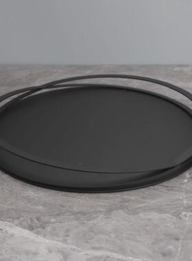 现代简约黑色金属托盘样板房软装家居客厅创意收纳果盘办公室饰品