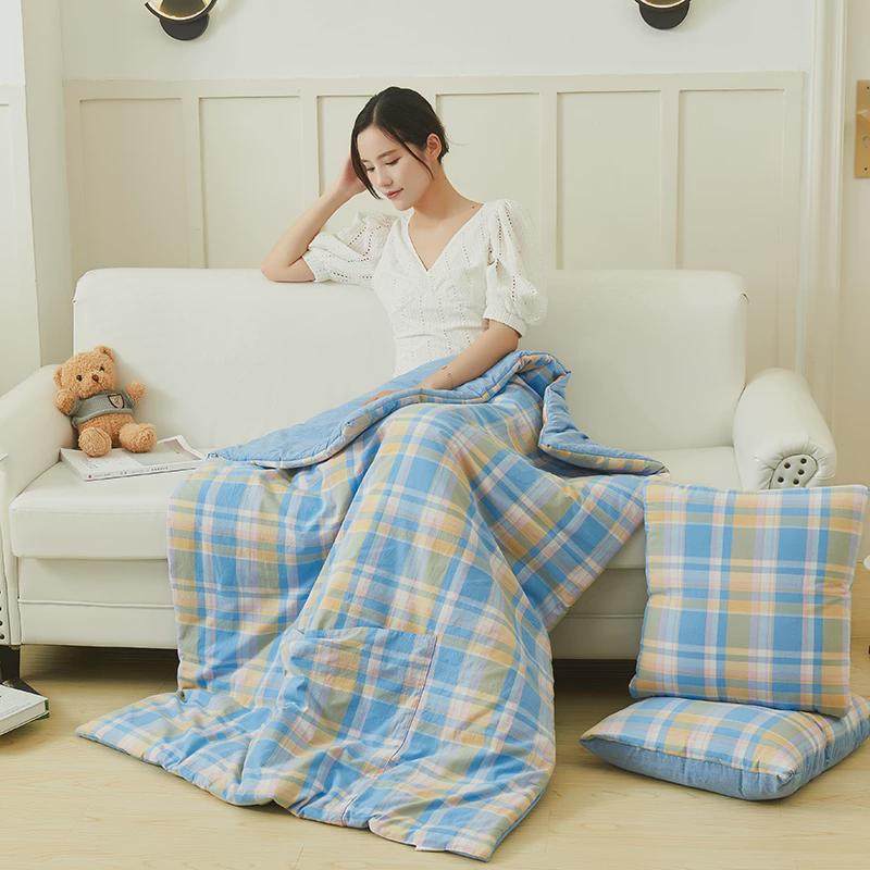 四季纯棉水洗棉两用抱枕被子加厚双面全棉办公室午休被汽车靠垫被,淘宝优惠券,粉丝福利购,淘宝优惠卷