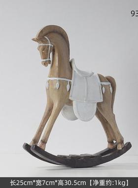 欧式仿木纹马摆件创意家居装饰轻奢软装摇摆摆卧室书房童趣马