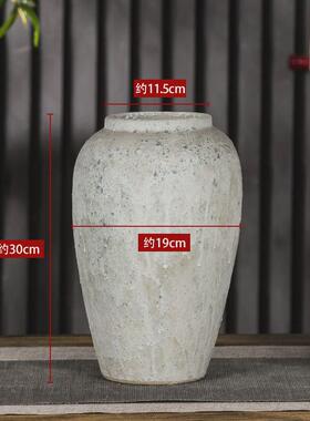 粗现代简约干花陶瓷插花花瓶中式摆件复古做旧手工白色景德镇陶罐