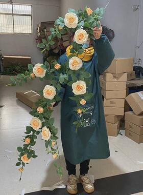 仿真玫瑰花假花藤条藤蔓背景墙面软装饰门头栅栏空调管道缠绕遮挡