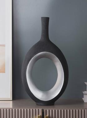 现代拉丝黑金陶瓷花瓶电视柜酒柜摆件样板房玄关酒店前台软装饰品