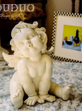 q683都多爱家卧室天使可爱美式复古树脂雕塑摆件落地大型客厅胖