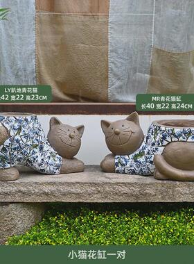 别墅花园摆件庭院装饰阳台仿真小猫咪花缸动物花盆户外布置氧化镁