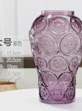 高级感花瓶浮雕玻璃花瓶创意大肚水晶插花客厅软装饰摆件复古