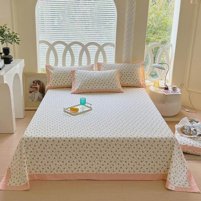 Pure cotton old coarse cloth bed sheet single piece 100 cotton three-piece set single cotton linen dormitory bed single pillowcase 2 floral