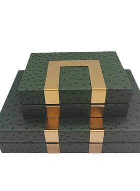 新中式简约绒布皮质高档会所摆件酒店家居衣帽间收纳盒样板间盒子