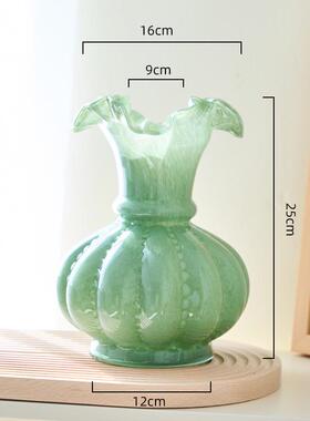 复古芬顿花瓶饰品高级感ins风摆件花边波浪花瓶批发桌面高端玻璃