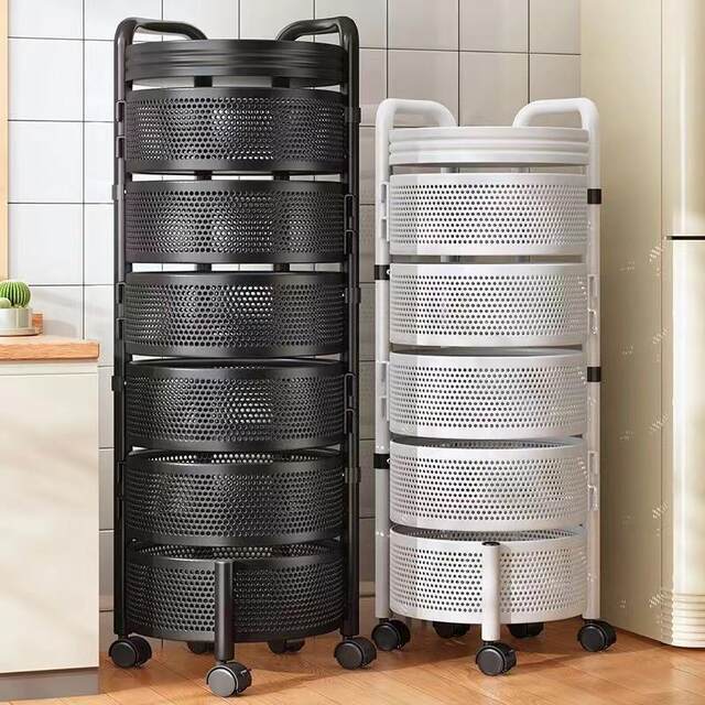 Rotable vegetable storage rack kitchen round floor-standing multi-layer multi-functional fruit snack cart storage rack
