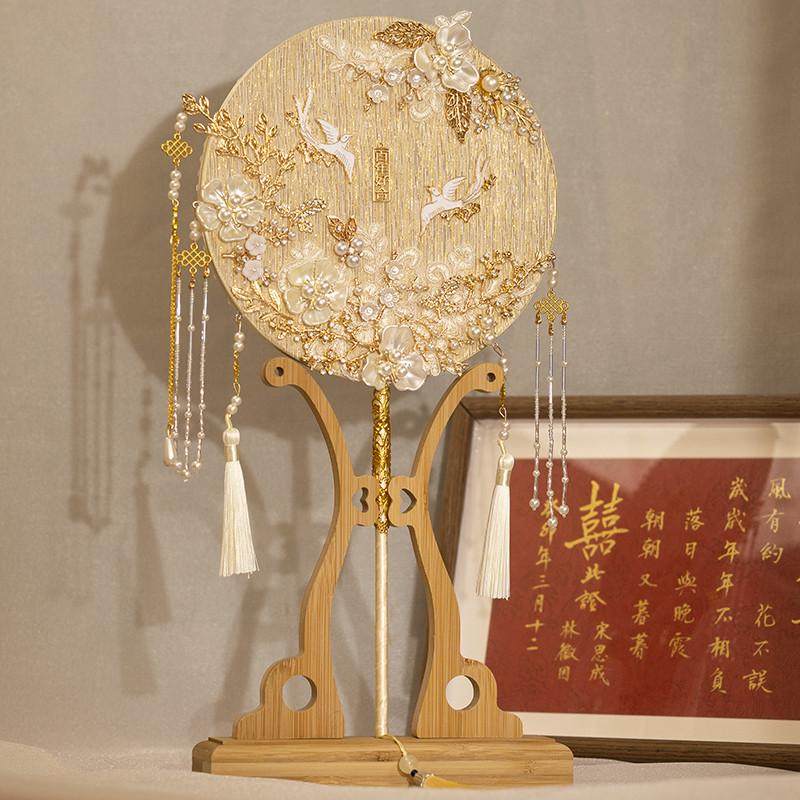 香槟色新娘团扇DIY材料包中式婚礼结婚团扇礼盒高级出嫁双面喜扇,淘宝优惠券,粉丝福利购,淘宝优惠卷