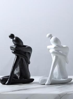 现代北欧诧寂风树脂埋头饰品膝人物书档书靠雕塑摆件家居样板间抱