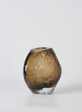 花器轻奢琥珀色切割玻璃花瓶样板房售楼部客厅茶几电视柜现代简约