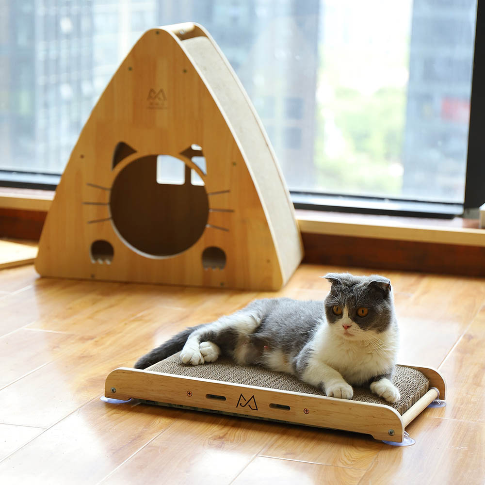 Wall Mounted Cat Scratcher with Suction Cup Wooden Scraper D - 图1