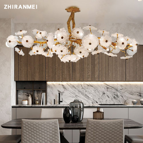 全铜现代轻奢客厅水晶灯荷叶别墅中国风创意大气高档吧台餐厅吊灯 - 图2