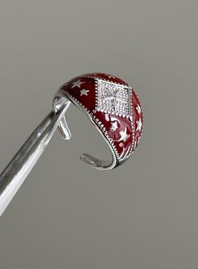 B.treasure 星星红色戒指小众饰品中古饰品Vintage复古戒指美拉德