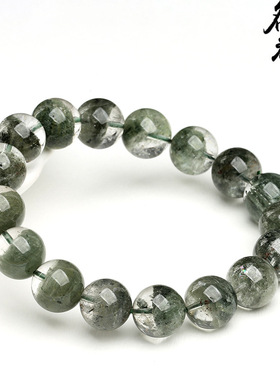 名都水晶 天然莫奈花园绿幽灵手链 聚宝盆绿幽灵圆珠手串