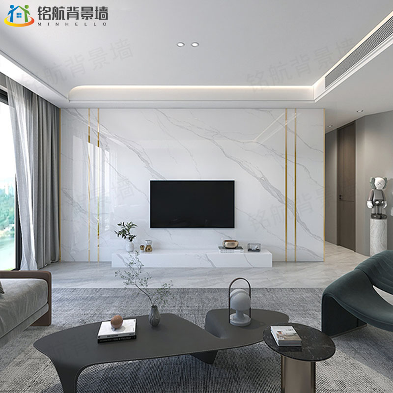竹木纤维集成墙板电视背景墙木饰面板定制仿大理石客厅无缝锁扣板_虎窝淘