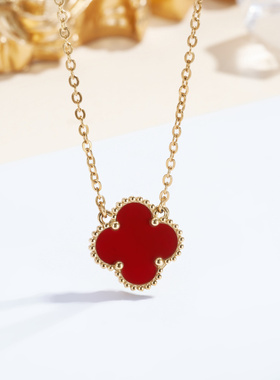 日韩风四叶草项链简约高级钛钢锁