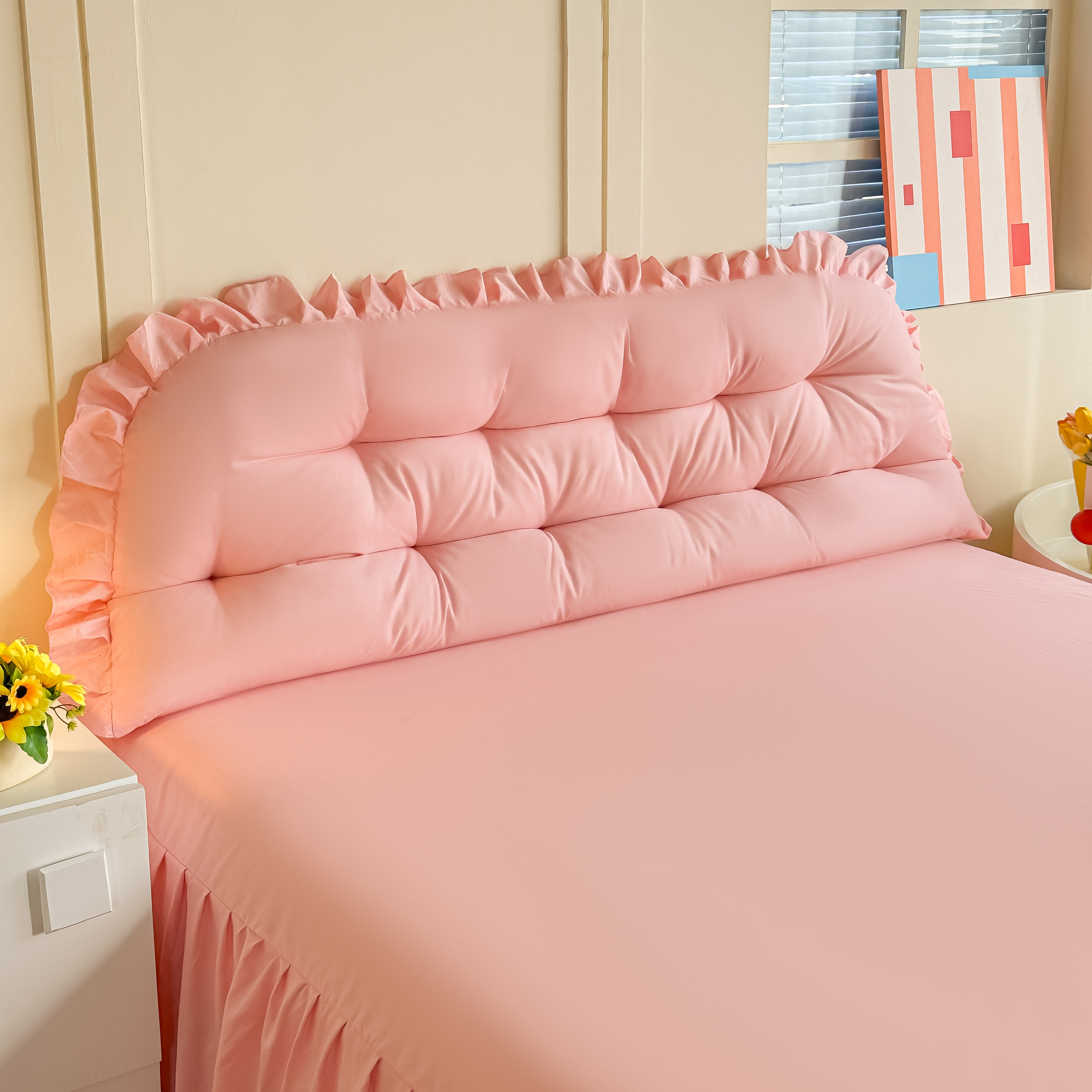 韩式ins公主风软包床头靠垫荷叶边装饰床头板舒适卧室家居靠枕,淘宝优惠券,粉丝福利购,淘宝优惠卷