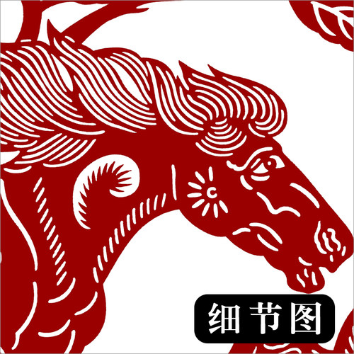 牡丹小马剪纸底稿手工刻纸图样Diy模板中国风窗花图案黑白打印稿 - 图0