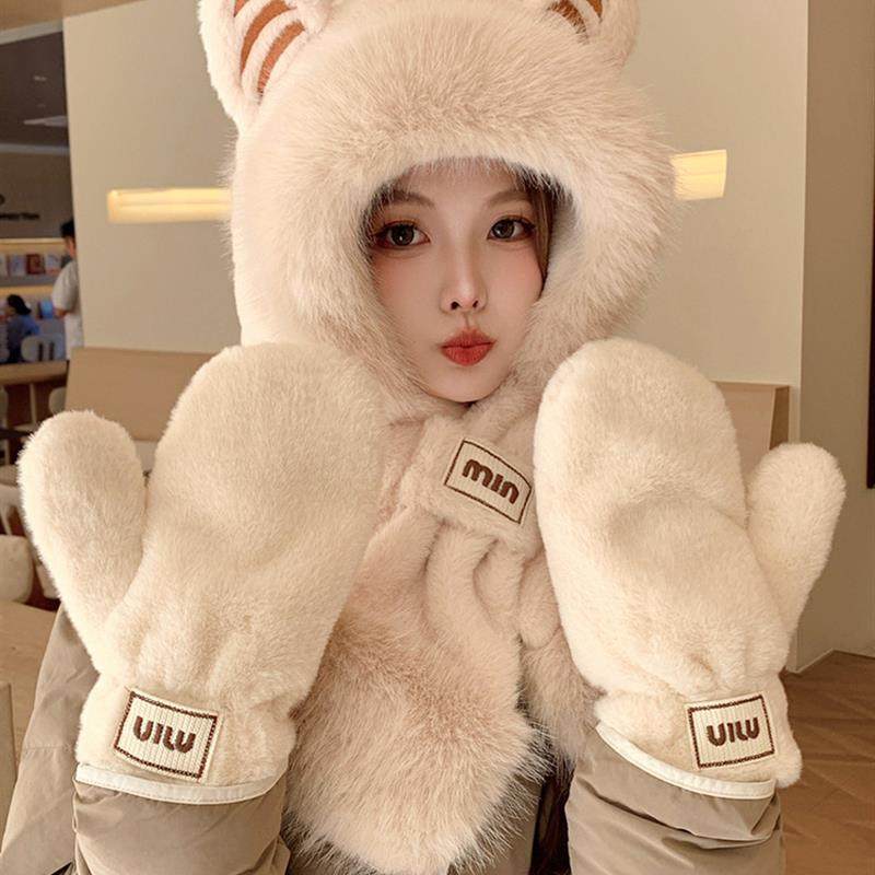 2024年冬季女性填充帽新围巾全合一保暖加厚天鹅绒围巾三件套自行,淘宝优惠券,粉丝福利购,淘宝优惠卷