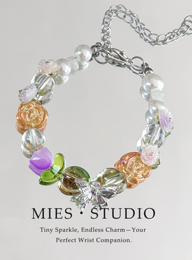 【晶蕊幻梦】MIES原创彩色花朵水晶串珠手链百搭精致油画晕染手串