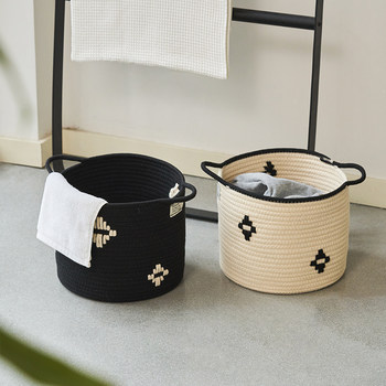 Moyu hand-woven cotton storage basket new retro stain-resistant clothes baskets sundries storage basket bucket ການເກັບຮັກສາ