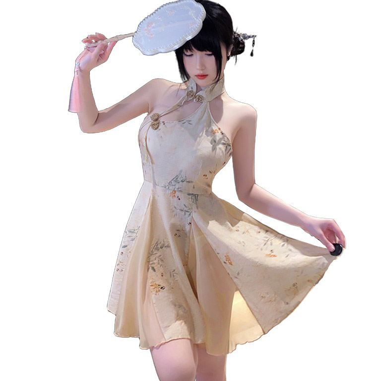霏慕新中式A字印花旗袍睡裙女夏季2025新款性感睡衣裙子古风纯欲,淘宝优惠券,粉丝福利购,淘宝优惠卷