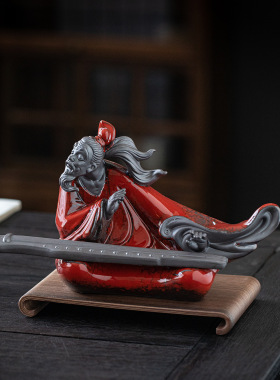 陶瓷禅意历史人物摆件伯牙抚琴钟子期雕像茶室桌面装饰品工艺品