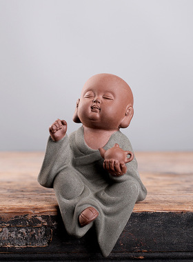 禅意小摆件茶宠陶瓷小和尚手工泥人微景观盆景桌柜边缘造景装饰品