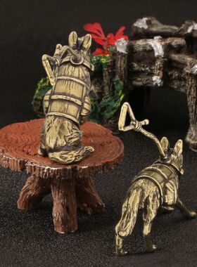 霸气德牧猎犬警犬守护犬遛狗牵绳狗狗黄铜摆件装饰展览摆设工艺品