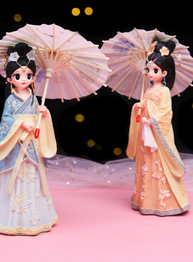 宫廷汉服风树脂女孩公主家居饰品摆件公仔闺蜜礼物古风娃娃中国风