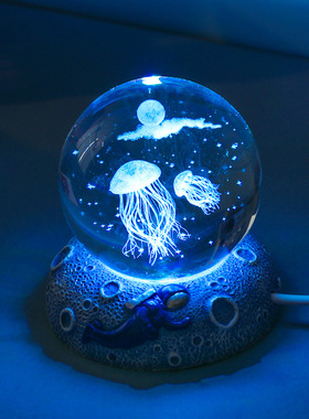 创意水晶球小夜灯发光底座3d激光内雕桌面摆件学生礼品送男生礼物