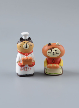 Zakka日式杂货猫咪面包店场景树脂摆件工艺品法棍吐司仿真道具
