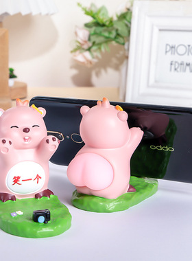解压pp君可爱支架可爱小粉狸桌面创意平板懒人支撑架解压摆件