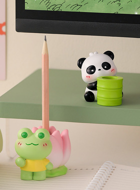 可爱卡通动物小摆件笔筒多功能笔托办公桌面解压笔架生日礼物女生