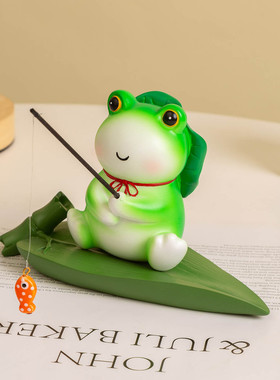 熊猫钓鱼摆件卡通可爱萌粒车载桌面家居装潮玩树脂鱼缸造景工艺品