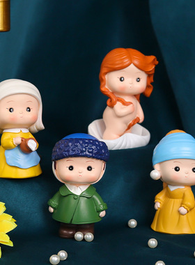 可爱小摆件戴珍珠耳环少女大艺术感家居装饰品创意办公室桌面摆件