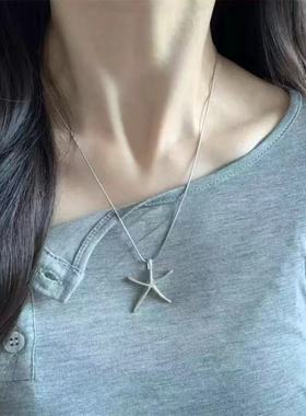 五角星小众设计银色立体海星项链