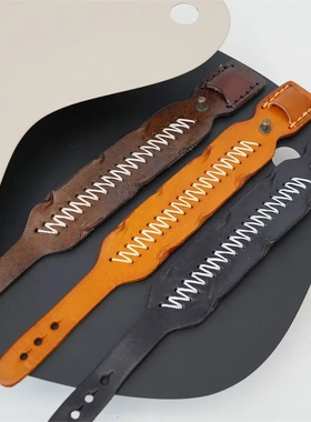 新款电商复古植鞣牛皮手环 欧美朋克擦色手带 做旧牛仔彩色手腕带