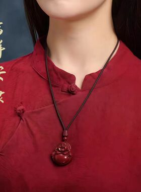 女本命年高含量朱砂弥勒佛吊坠