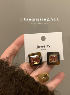 一只番茄酱适合秋冬的气质小众复古豹纹蝴蝶结耳环耳环女高级感