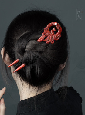 簪子紫檀木古风小众盘发双钗发簪