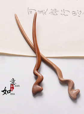簪子桃木古风加长挽发头饰发簪