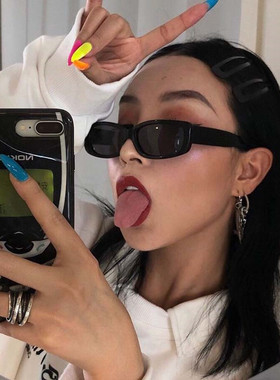 白色墨镜男个性长方形小框太阳镜