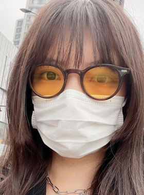 男士开车太阳镜女韩版复古黑框橘黄色墨镜ins网红款小脸近视眼镜