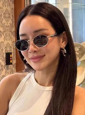 欧美小脸高级感粉色椭圆网红墨镜