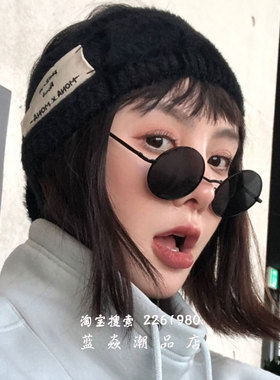 墨镜复古风黑色少女圆框太阳眼镜